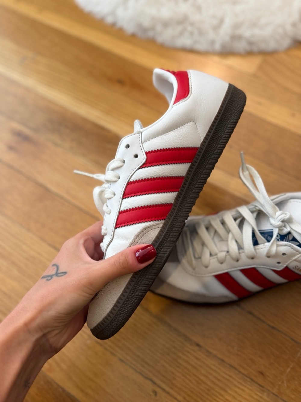 Adidas Samba Sneakers | White, Red, Gray, Gold - Picture 5 of 11